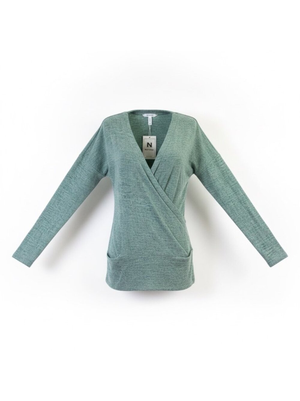 Neineiwu Womens Green Wrap Knit Top Lightweight Long Sleeve Comfortable Size M